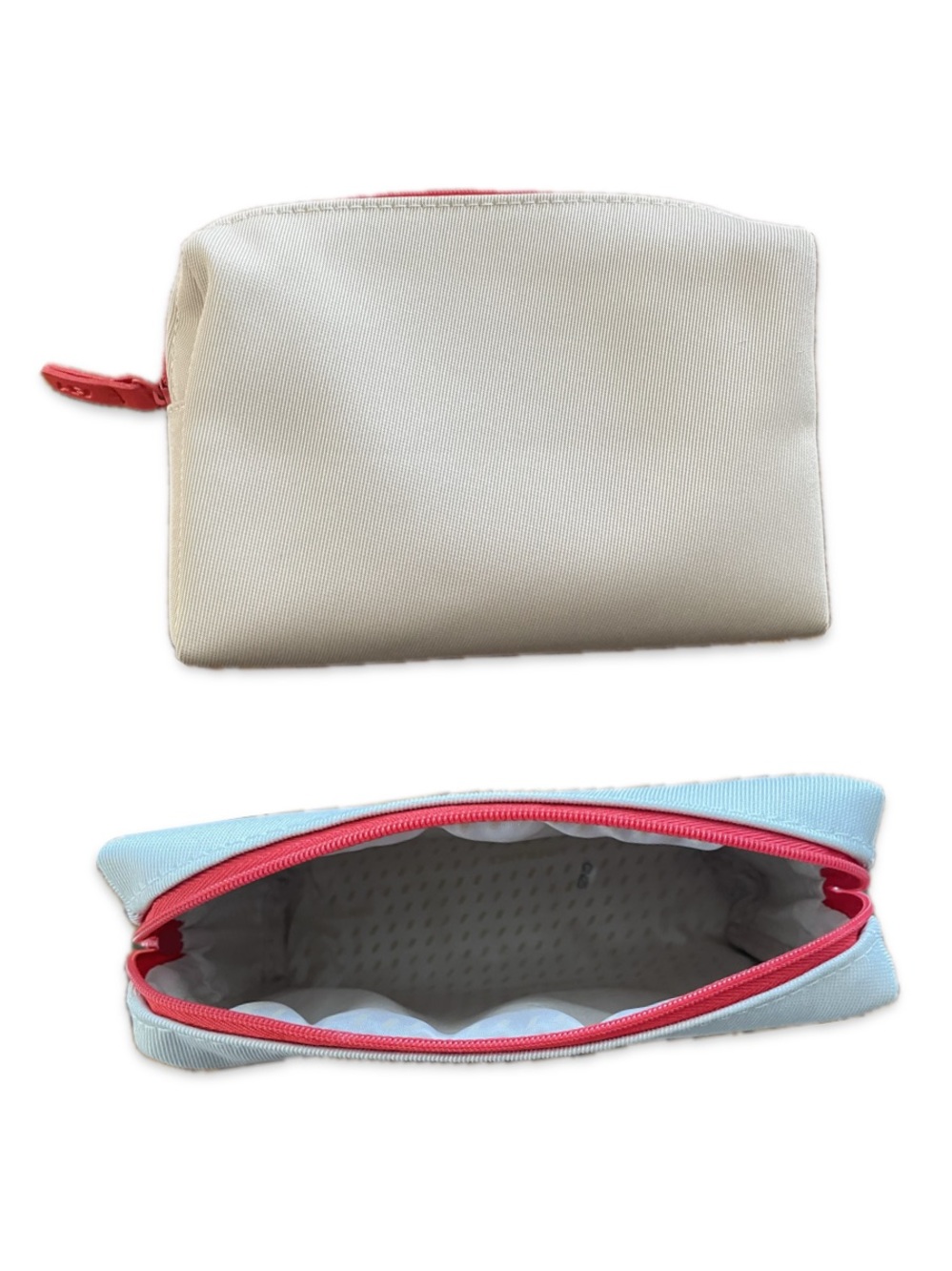 Cream Canvas Makeup Toiletry Bag Red Zipper Waterproof Lining NWOT Compact